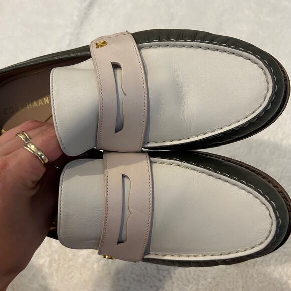 Cole Han Women’s 7 B Stassi Leather‎ Loafers Green/White Colorblock - Picture 6 of 9